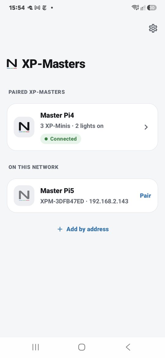 App screen listing paired and discovered XP-Masters