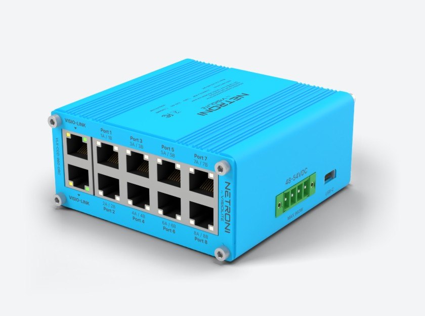 XP-Mini CC in Netroni cyan with eight RJ-45 ports